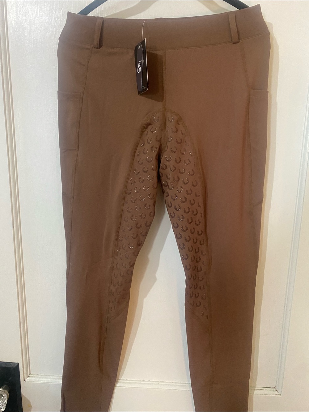 Women's Brown Silicone-Grip Riding Leggings